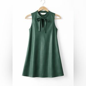 Amanda Uprichard Louie Forest Green Faux Leather Mini Swing Dress